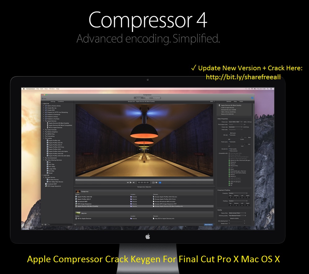 Apple Compressor 4.2.1 Crack Keygen For Final Cut Pro X Mac OS X Free Download